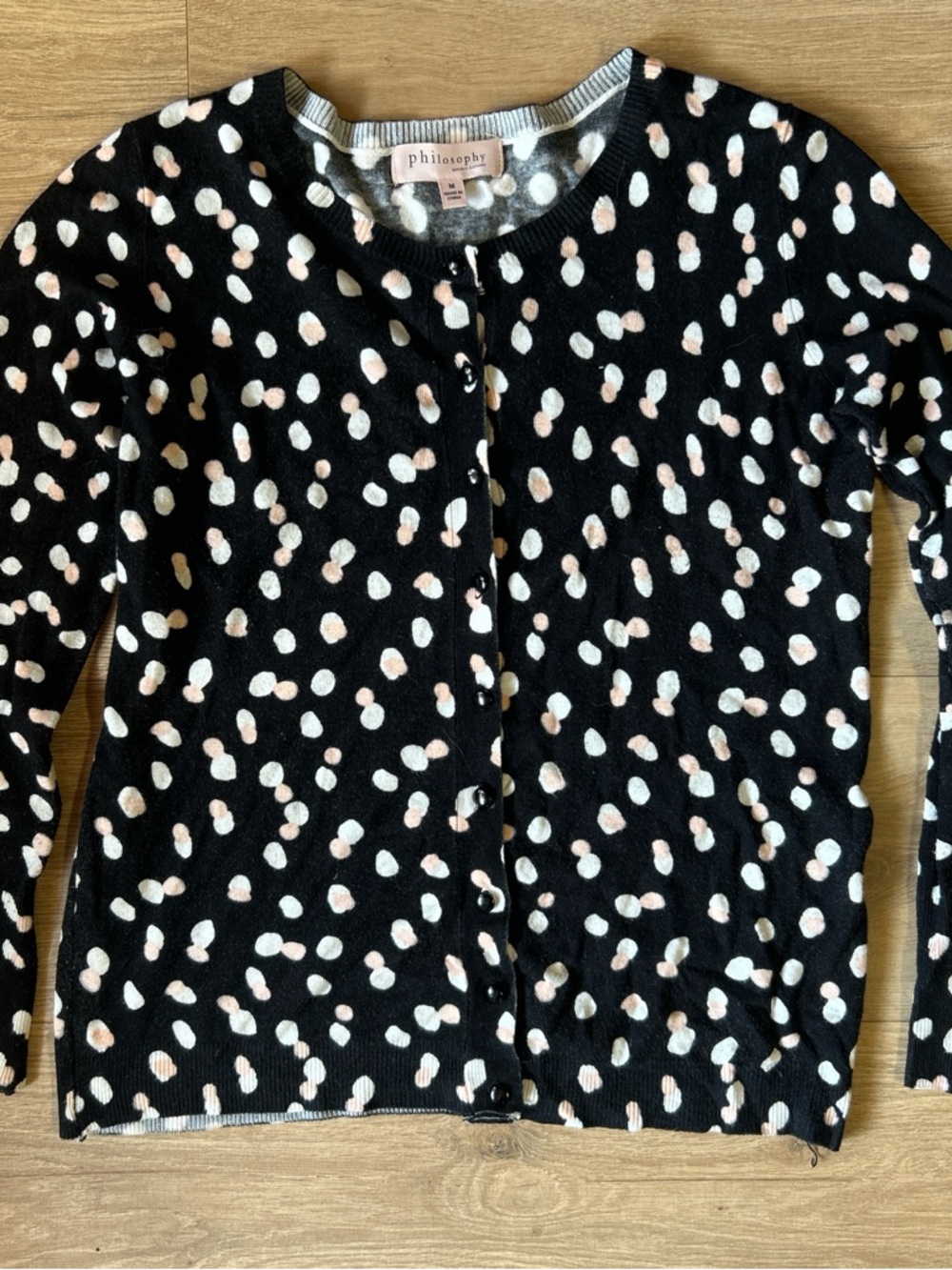 Philosophy Black Cardigan with White and Blush Polka Dots